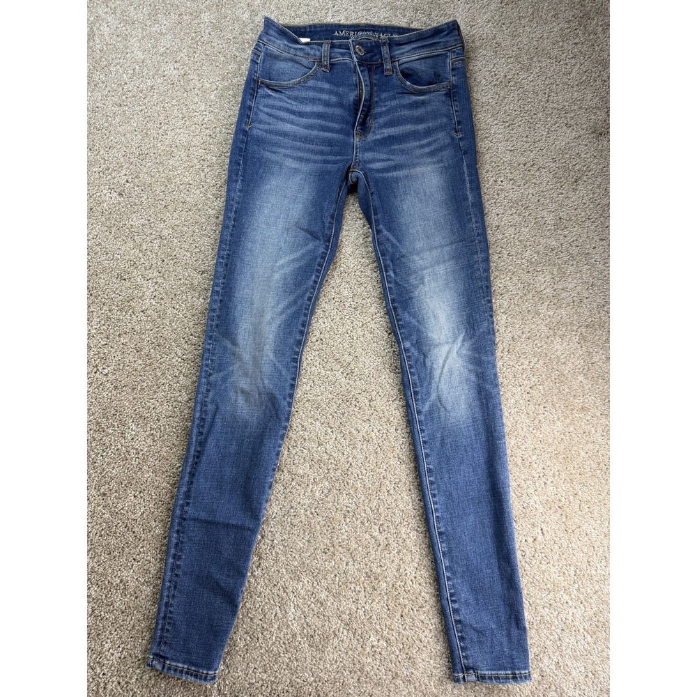 American Eagle Outfitters High Rise Jegging Jeans Womens 2 Tall Med Wash Denim